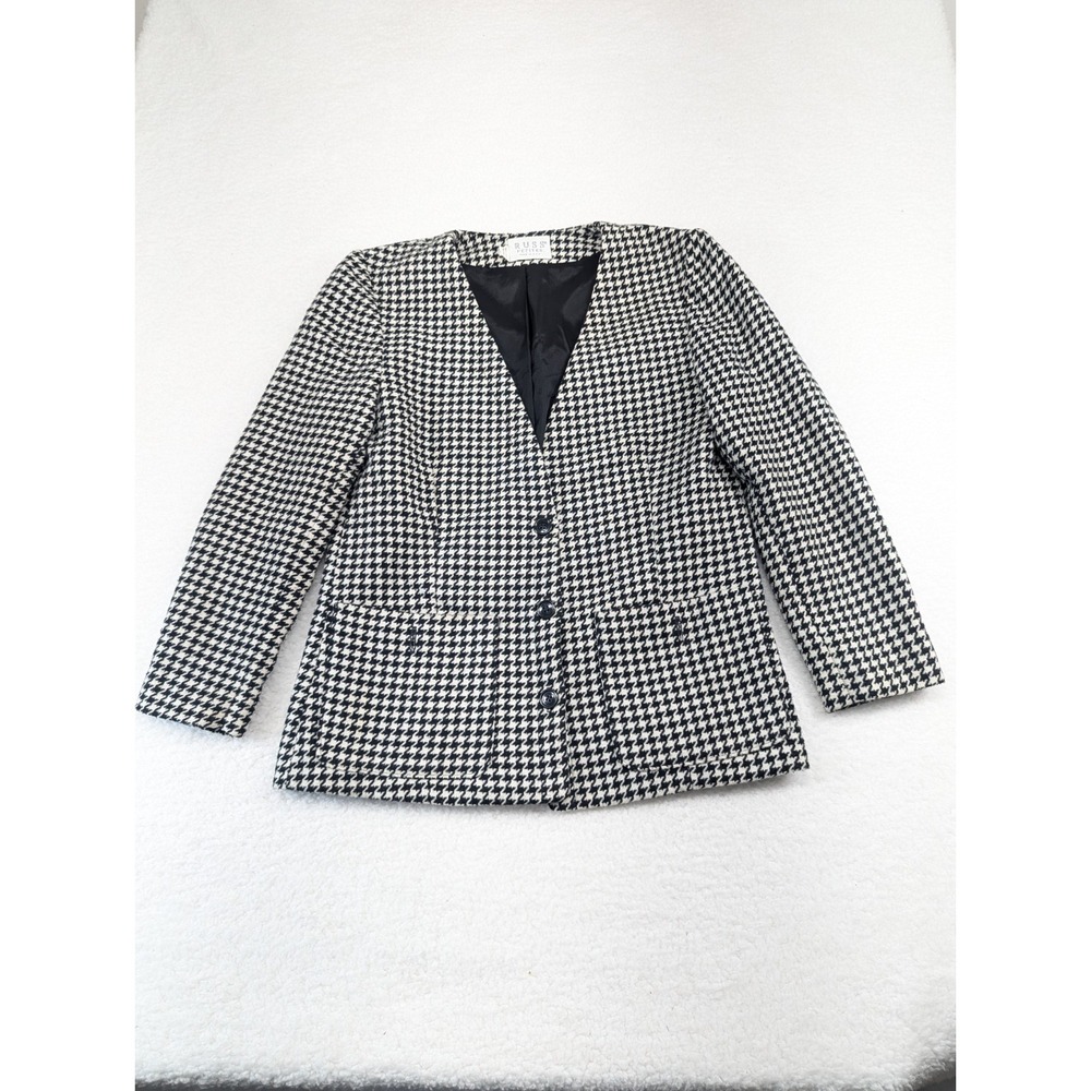 Vintage RUSS Petites‎ White/Black Tweed Jacket USA 4